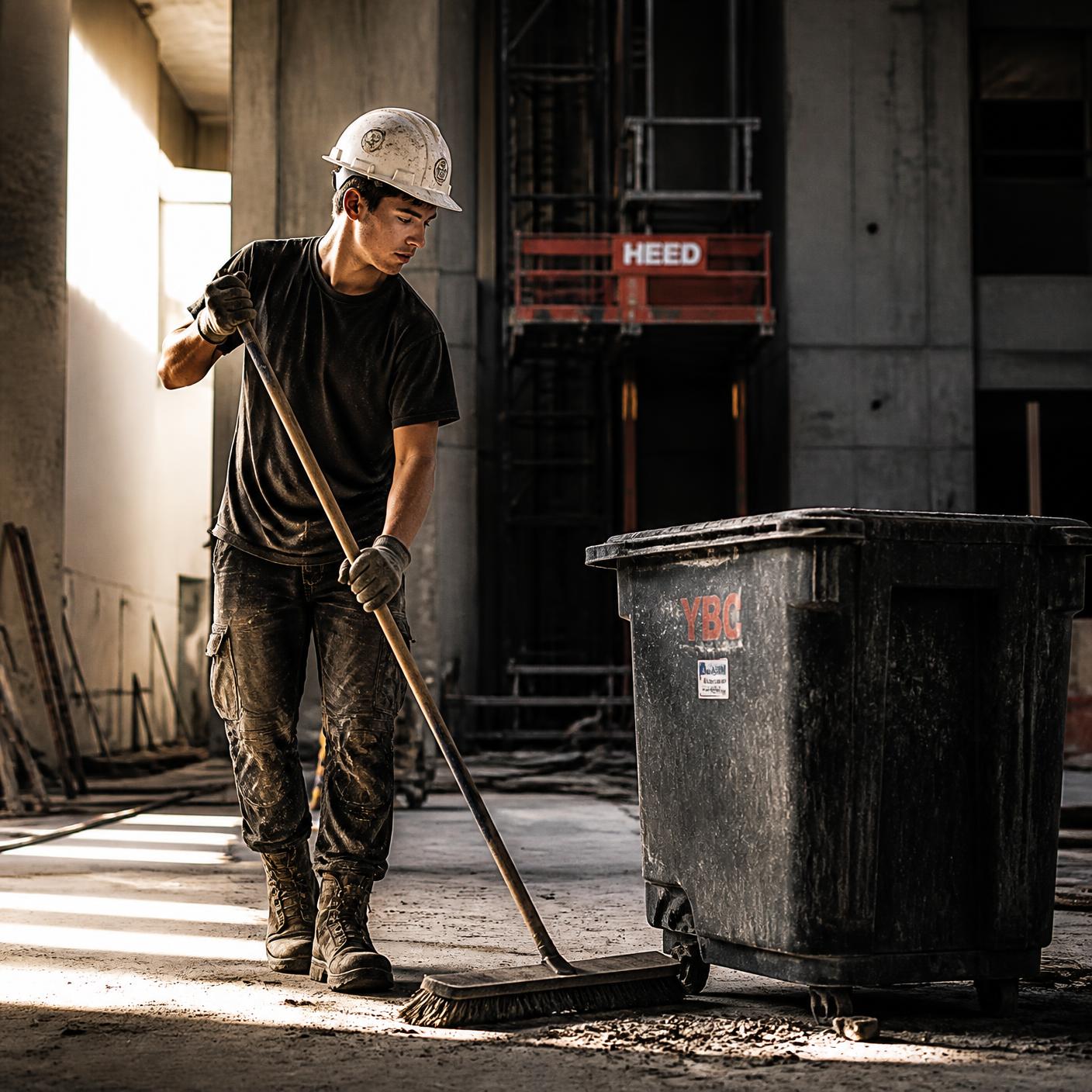 Worker clearing debris during jobsite cleanup in a Houston remodel